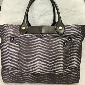 Marc by Marc Jacobs Large Nylon Tote Bag Leather Handles Zebra Stripe